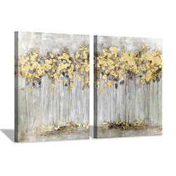 Fall Tree Canvas Picture Artwork: Abstract Forest Wall Art Painting on Canvas for Bedroom ( 18"W x 24"H x 2 PCS, Multi-Sized)