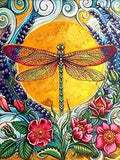 Rovepic 5D Diamond Painting Kits Flower Dragonfly Round Full Drill, DIY Paint with Diamonds Art Insect Crystal Rhinestone Cross Stitch for Home Office Wall Crafts Decorations 12×16 Inch
