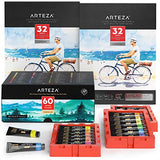 Arteza Watercolor Paint Set of 60 with Expert Watercolor Pad Pack of 2, Painting Art Supplies for Artist, Hobby Painters & Beginners