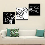Wieco Art 3 Piece Canvas Prints Wall Art for Living Room Kitchen Wall Decor Large Modern Stretched and Framed Grace Impressionist B & W Leaves Pictures Paintings Ornament Ready to Hang L