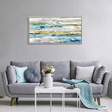 ARTISTIC PATH Abstract Texture Framed Wall Art: Horizon Canvas Picture Blue Artwork Painting Print with Champagne Silver Painting Frame (48''W x 24''H,Multi-Sized)
