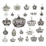 JIALEEY Crown Charms Pendants Beads, Vintage Silver Multistyle Crown Charm Pendant Connector for