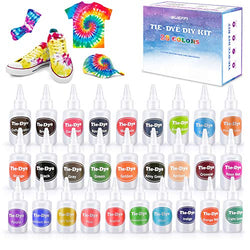 Tie Dye Kit for Kids and Adults, SUEFFI 28 Colors Tie Dye Kit with Aprons, Rubber Bands, Disposable Gloves, Spray Heads, Funnels, One Step Tie Dye Kits for Halloween & Party DIY Clothing