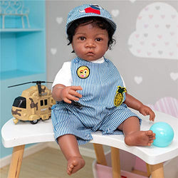 Anano Real Looking Reborn Baby Dolls African American Boy 24 Inch Reborn Toddler Dolls Soft Body Curly Hair Reborn Dolls Black Boy with Hat Poseable