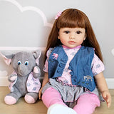Anano Reborn Girl Dolls 24inches Realistic Toddler Girl Dolls with Clothes Set and Pacifier Gift for Girl 3 Age+ (Cowboy Suit)