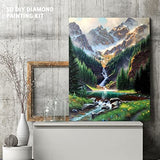 DIY 5D Diamond Painting Kit for Adult, 5D Painting Dots Kits Landscape, DIY Round Diamond Rhinestone Painting Kits Pictures Arts Craft for Home Wall Decor Gift, Mountain Waterfall - 12 X 16 inch