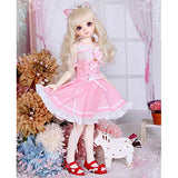 MEESock BJD Doll Clothes 1/3 1/4 1/6, Handmade Pink Little Cat Dress + Cat Ear Headdress for SD Doll, Fit Cosplay Party Dress Up (No Doll),1/6