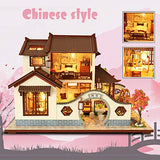 Spilay DIY Dollhouse Miniature with Wooden Furniture Kit,Handmade Mini Chinese Style Home Craft Model Plus with Dust Cover & Music Box,1:24 Scale Creative Doll House Toys for Teens Adult Gift P001
