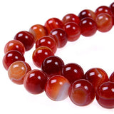 PLTbeads 6mm Red Carnelian Stripe Agate Smooth Round Shape Natural Gemstone Loose Beads For 1