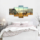 VIIVEI Deer Elk Moose Animal Cabin Tractors Nature Animals Canvas Wall Art HD Print Landscape Yellow Home Decor Wall Art Painting for Living Room Decor Framed to Hang (60" Wx32 H, 9)