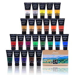 Artecho Acrylic Paint Set of 24 Color Paints, 2.02 Ounce/60ml Vibrant Acrylic Paint for Art Paint, Decorate, Supplies for Wood, Fabric, Crafts, Canvas, Leather&Stone
