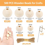 500PCS Wooden Beads for Crafts with 20 Meter Jute Twine and Large-Eye Blunt Needles, 5 Sizes Unfinished Natural Wood Beads 8-20mm for DIY Farmhouse Beads Decor, Craft Making, Garland and Tassels