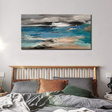 Abstract Canvas Wall Art for Living Room Handmade Large 60x30 inch Modern Seascape Oil Painting