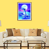 Bimkole 5D Diamond Painting Kits Dolphin Moon, Full Drill Ocean Landscape DIY Rhinestone Embroidery Set Paint with Diamonds Art by Number Kits Cross Stitch Home Wall Craft Decoration (12x16in)