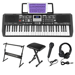 Starfavor 61 Key Portable Electric Keyboard Electronic Piano Music with Full-Size Keys for Beginners Adults Kids, include Z-style Stand, Stool, Power Supply, Microphone, Headphone (SEK-461S)