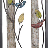 Deco 79 48635 Large Rectangular Red and Blue Birds on Branches Wood and Metal Wall Décor, Eclectic Wall Art, Bird Décor, Bird Sculptures | Set of 2: 16” x 36” Each