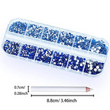 1600Pcs Light Blue and Royal Blue Nail Crystal Rhinestones Multi Sizes Round Beads Flat Back Nail Crystals Stones Gems with Pen for Nail Art DIY Decor Jewelry Crafts Accessories