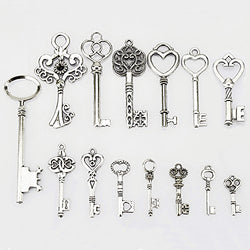 LolliBeads (TM) Antiqued Silver Plated Assorted Key Charm Set Necklace Pendant, Victorian