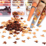 12 Grids 3D Maple Leaf Nail Glitter Sequins Fall Nail Art Stickers Decals Holographic Laser Red Gold Yellow Orange Fall Glitter Leaves Designs Autumn Nail Charms Thanksgiving Nail Art Decorations
