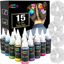 Mosaiz Tie Dye Party Kit of 15 Colors, Spray Tie Dye for Creative Activities and DIY for Kids and Adults, Fabric Dyeing Set, Including 5 Scrunchies