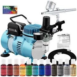 Master Airbrush Cake Decorating Airbrushing System Kit with a Gravity Feed Airbrush, Set of 12 Chefmaster Food Colors, Pro Cool Runner II Dual Fan Air Compressor - Hose, Holder, How To Guide, Cupcakes