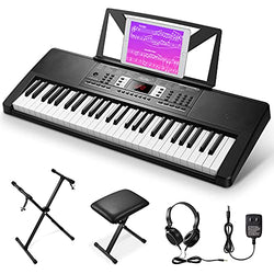 Eastar 54 Key Piano Keyboard, Keyboard Piano for Beginner/Professional, Portable Electronic Keyboard with Piano Stand, Bench, Music Stand, Headphone, Power Adapter and Note Stickers, Black, Ek-54A