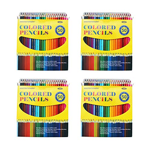 SKKSTATIONERY 200Pcs Colored Pencils,50 Vibrant Colors, Drawing Pencils for Sketch, Arts, Coloring Books(4 box)