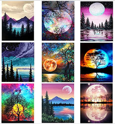 Diamond Painting Kits for Adults, 9 Pieces 5D DIY Full Drill Round Art Gems Moon and Forest Diamond Art Perfect for Home Wall Deco Diamond Dotz 10x14inch