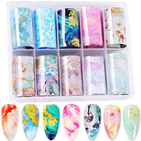 Nail Foil Transfer Stickers, 10 Rolls Marble Nail Foils Marble Nail Art Stickers Holographic Starry Sky Nail Decals Wraps DIY Nail Decoration for Women Girls