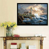 Mobicus DIY 5D Diamond Painting by Number Kits，Full-Drill Embroidery Painting，Wall Art Home Decor（Lighthouse，14X18inch）
