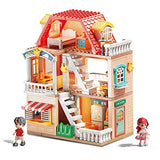 Kiddodobin Dream Doll House, 3-Story Dollhouse with Window, Room, Balcony & LED Lights, Furniture Accessories, 2 Dolls and 1 pet, Dream Dollhouse playset for Girls