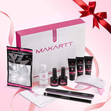 Makartt Poly Nail Gel Kit with Led Nail Lamp Clear Pink Nail Gel for Nail Building Nail Extension Acrylic Gel Nail Kit with Slip Solution Dual Forms Base Top Coat All-in-One Gel Nail Starter Kit P-29