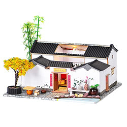 SYW DIY Dollhouse Miniature Furniture Kit Chinese Style Courtyard Model Dollhouse Led Lights Accessories Hand Craft Children Puzzle Toy Birthday Gift