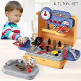 LADUO Kids Tool Bench Toy Set, 3 in 1 Carpenter Engineer Role-Play Suitcase Toys, 39 pcs Simulation Props, Detachable and Easy to Store,Rotatable Simulated Chainsaw for 3-6 Toddlers,Boys & Kids