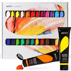 ARTIFY Premium Heavy Body Acrylic Paint Set, 24 Colors (1.29 oz, 38ml) with a Storage Box, Rich Pigments, Non-Fading, Non-Toxic Paints for Artist, Hobby Painters & Kids, Art Supplies for Canvas Painting