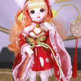 YNSW BJD Doll, Big Red Lace Dress 1/6 30Cm Lifelike DIY Handmade Dolls 28 Jointed SD Doll with Clothes and Shoes Full Set Toy Gift for Child