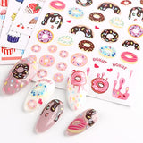 3D Donuts Nail Art Stickers Valentine’s Day Nail Decoration Stickers Ice Cream Nail Charms Desserts Pop Corn Design Self-Adhesive Nail Decals Kids Cute Decals Strawberry Cake Nail Wraps 5 Sheets