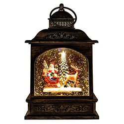 The San Francisco Music Box Company Santa on Sleigh with Reindeer Musical Water Globe Lantern