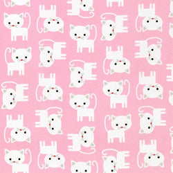 Cat Fabric - FLANNEL - Urban Zoologie - Kittens - Baby Pink - 100% Cotton Flannel - By the Yard