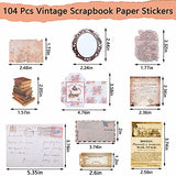 104 Pieces Vintage Scrapbook Paper Stickers Aged Paper Stickers Antique Looking Paper Classic Old Parchment Paper Include Sticker Paper Tag Envelope Hemp Rope for DIY Scrapbook Retro Crafts Supplies