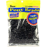 3 Pack of 1000 Darice 9mm Opaque Black Pony Beads by bundled by Maven Gifts