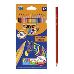 BIC Kids Evolution Stripes Colouring Pencils - Assorted Colours, Pack of 12