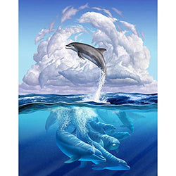 WOWDECOR 5D Diamond Painting Kits, Ocean Dolphins Cloud, Full Drill DIY Diamond Art Cross Stitch Paint by Numbers (Dolphin)