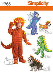 Simplicity 1765 Child's and Dog's Dinosaur Costume Sewing Patterns, Children's Sizes 3-8 and Dog's Sizes S-L