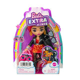 Barbie Doll, Barbie Extra Minis Doll with Red and Black Hair, Kids Toys, Flame-Print Dress and Moto Jacket, Small Doll, Clothes and Accessories