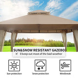 DikaSun Outdoor Steel Patio Gazebo 10x10 with Curtains Netting Backyard Canopies Gazebos and Pergolas（Sand）