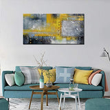 Large Abstract Yellow Gray Canvas Artwork Handmade 3D Textured Linen Wall Art Picture Framed Oil Painting Ready to Hang 60x30inch