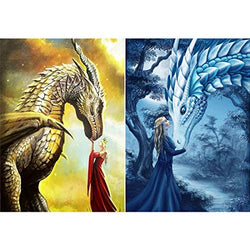 Yomiie 2 Pack 5D Diamond Painting Dragon and Queen Full Drill by Number Kits, Fiery and Ice Dragon Paint with Diamonds Art Rhinestone Embroidery Craft for Home Room Decoration (12x16inch)