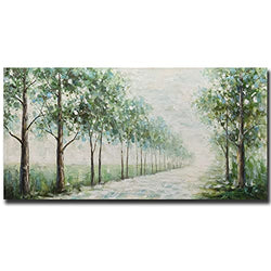 Boieesen Art,24x48Inch Hand Painted Green Tree Oil Paintings on Canvas Abstract Landscape Wall Art Contemporary Artwork Oil Hand Painting Stretched and Framed Ready to Hang