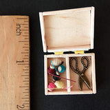Miniature sewing kit, box with scissors and yarns thread spools, 1:6 scale dollhouse wooden accessories